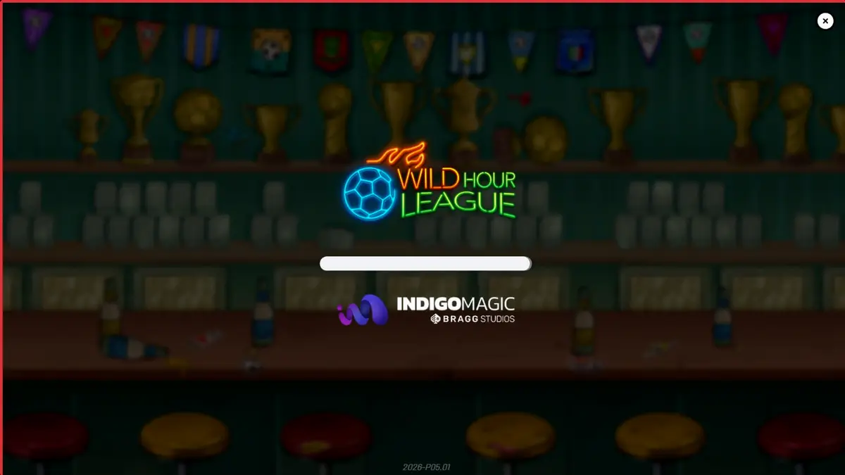 Tampilan visual slot Wild Hour League dengan tema bar olahraga dan sepak bola